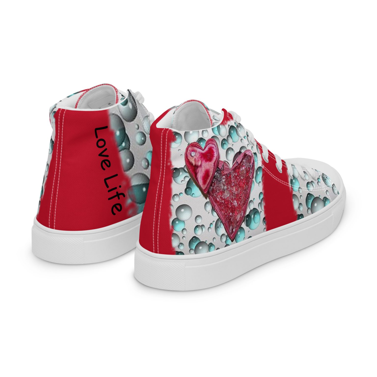 Two Red Hearts with Bubbles art Love Life Shoes always be Pro-Life I Love Life Shoes
